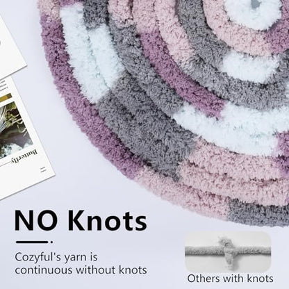 Cozyful Chunky Yarn for Hand Knitting - #10 Chunky Chenille Blanket Yarn, Jumbo Big Thick Chunky Yarns for Crocheting, Tie Dye Bulky Knit Yarns, 8 Skein (20 yds 8 oz Each Skein), Purple & Grey & Sky - Image 4