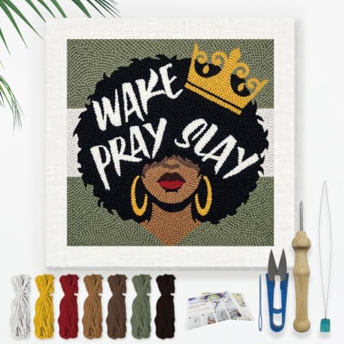 Doodlream Crown Afro Lady Punch Needle Kit for Beginner 9.4"x9.4" by Doodlream