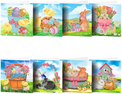 8PCS Chick Rabbit DIY Greeting Card Kits with Envelopes Diamond Art Greeting Cards Diamond Art Cards Kits for Adults DIY Crafts Family Friend Gifts by Unknown