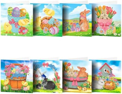 8PCS Chick Rabbit DIY Greeting Card Kits with Envelopes Diamond Art Greeting Cards Diamond Art Cards Kits for Adults DIY Crafts Family Friend Gifts by Unknown