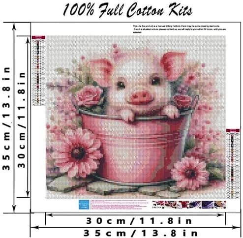 Cute Pig Stamped Cross Stitch Kits for Adults Beginner, Flowers Dimensions Needlepoint Art Crafts Embroidery Kits for Adults Beginners 13.7x13.7 inches - Image 2