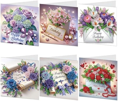 6 Pack DIY Diamond Art Painting Greeting Card Kit Happy Birthday, 5D Diamond Art Christmas Birthday Holiday Foldable Thank You Cards Blessing Greeting Card, Art Crafts Kit Creative with Envelope by POETRYDRAW