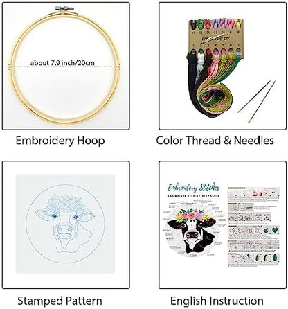 Louise Maelys Cow Beginners Embroidery Kits,Cross Stitch Starter kit for Adults with Embroidery Cloth Hoop Needles Instruction and Threads - Image 2