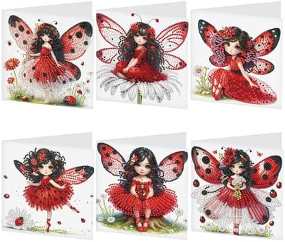 LazyFold 6 Pcs Diamond Art Painting Greeting Cards Kits, Red Fairy Handmade Festival Greeting Cards with Envelopes Diamond Art Crafts Birthday Cards Creative Gift by LazyFold