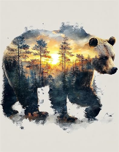 NZNANCHU Paint by Number for Adult,DIY Animal Painting Kits for Adults,Color by Numbers,Bear Paint by Number Canvas Crafts Watercolor for Beginners Hoom Decor (Bear) by Unknown