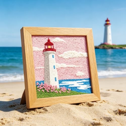 BEUNITONE 2Set Punch Needle Kit with Frame for Adults Beginners, Lighthouse Needlepoint Crafts Kit for Adults, Complete Embroidery Starter Kits with Pre-Print Pattern for Gift Home Decor 9.4"x9.4" - Image 6