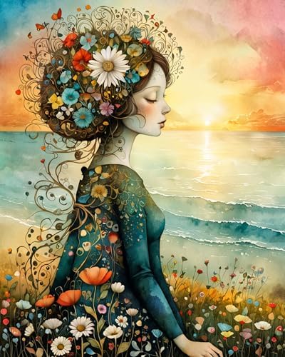 ldazao Girl Paint By Numbers Kit for Adults Flower Color Adult Paint By Number Kits Canvas Oil Painting Kit DIY Crafts for Women Gift 16x20 Inch Flameless by ldazao