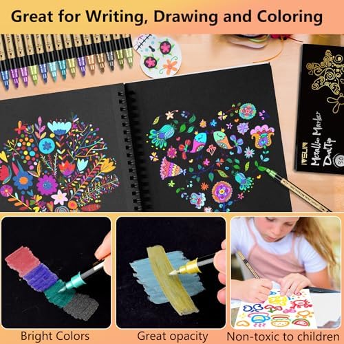 12 Colors Dual Tip Metallic Acrylic Paint Marker pens with Brush & Fine - Image 3