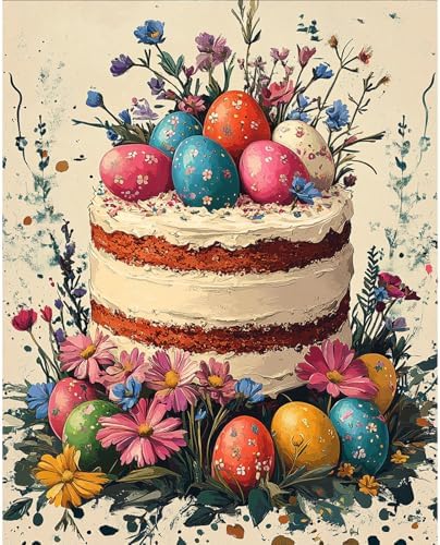 RICUVED Easter Paint by Numbers for Adults, Cake Paint by Numbers Kit for Adults Beginners, Eggs DIY Acrylic Oil Painting on Canvas Easy for Gift Home Wall Decor 16x20 Inch by RICUVED