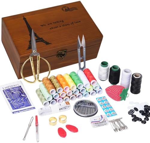 Wooden Sewing Kit Box, Wooden Sewing Box with Sew Kit Accessories by Unknown