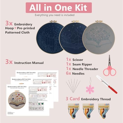 LYMIGER 3 Packs Embroidery Kit for Adults, Embroidery for Beginners (Book) - Image 3
