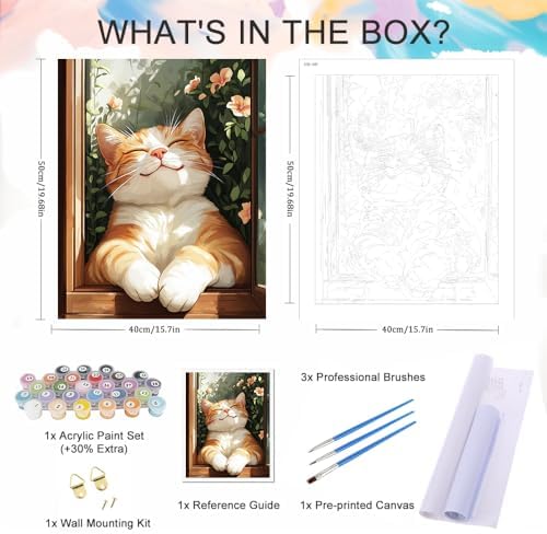 Natuyalo Paint by Numbers Kit for Adults Beginner Cat Adult Paint by Number Kits on Canvas Easy Acrylic Painting Kit for Beginners Adults for Gift Home Wall Decor 16x20 inch (Without Frame) - Image 5