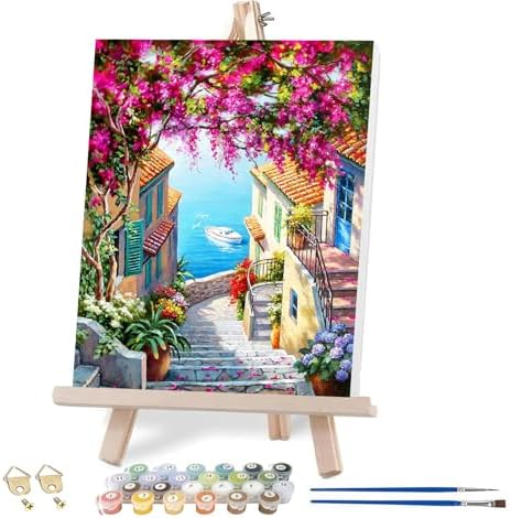 VIGEGU Paint by Numbers Kit for Adults with Framed,Seaside City Landscape Paint by Number DIY Adult Paint by Number Kits Acrylic Oil Painting for Wall Decor 10x12in by VIGEGU