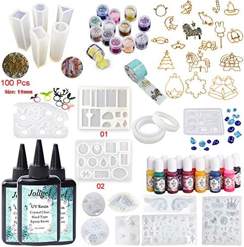 Crystal Clear Hard Type UV Resin Kit 300ML with 18 Molds 13 Pigment 17 Frames 12 Glitter Sequins for Decorations, Resin Crafts DIY Jewelry Making Kit for Bracelets Pendants Earrings Rings by VidaRosa
