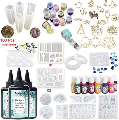 Crystal Clear Hard Type UV Resin Kit 300ML with 18 Molds 13 Pigment 17 Frames 12 Glitter Sequins for Decorations, Resin Crafts DIY Jewelry Making Kit for Bracelets Pendants Earrings Rings by VidaRosa