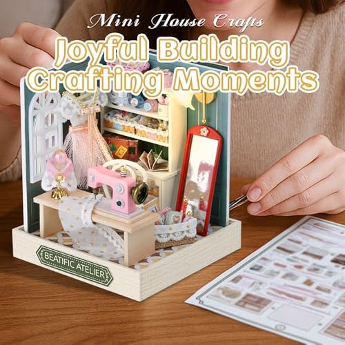 Kisoy Dollhouse Miniature with Furniture Kit, DIY 3D Wooden DIY House Kit with Dust Cover,Handmade Tiny House Toys for Teens Adults Gift (Beatific Atelier) - Image 5