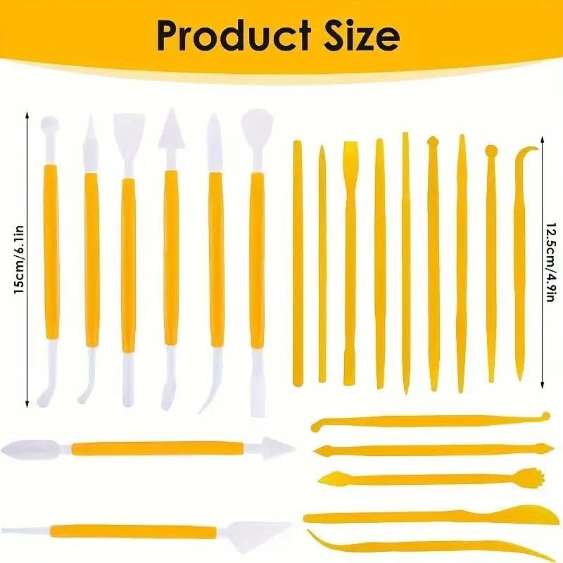22Pcs Clay Modeling Tool Set, Dual-Ended Plastic Clay Sculpting Tools with Yellow Handles, Multi-Shape Polymer Clay Carving Knives for Pottery, Ceramic & DIY Crafts - Image 5