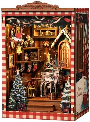 DIY Mini Book Nook Kit, Snow Realm Wei Pavilion 3D Wooden Puzzle with LED Lights, Christmas Themed Bookshelf Decor, 161 Pcs Adult Craft Model for Home & Gift by Unknown