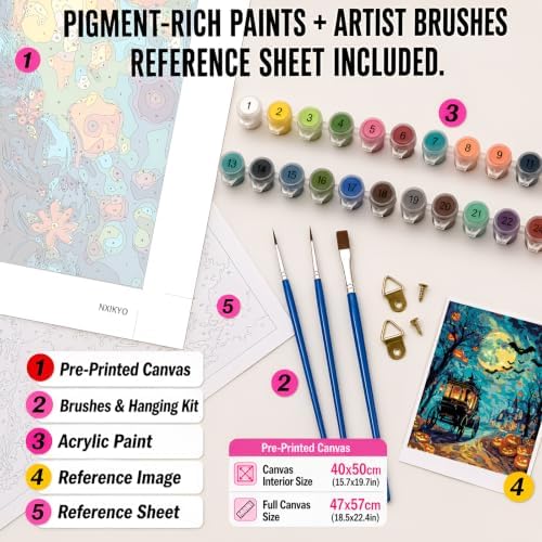 NXIKYO Halloween Carriage Paint by Numbers Kit for Adults Beginner, Night Adult Paint by Number Kits on Canvas, DIY Acrylic Oil Easy Painting by Numbers for Home Wall Decor 16x20 inch (Without Frame) - Image 2