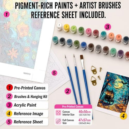 NXIKYO Halloween Carriage Paint by Numbers Kit for Adults Beginner, Night Adult Paint by Number Kits on Canvas, DIY Acrylic Oil Easy Painting by Numbers for Home Wall Decor 16x20 inch (Without Frame) - Image 2