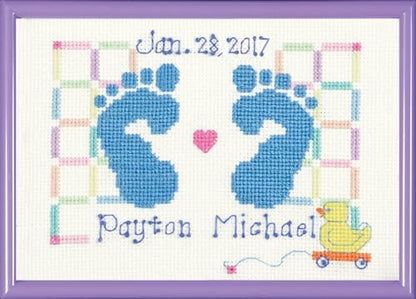 Janlynn Counted Cross Stitch Kit, Baby Feet Birth Announcement Blue, By the yard by Janlynn