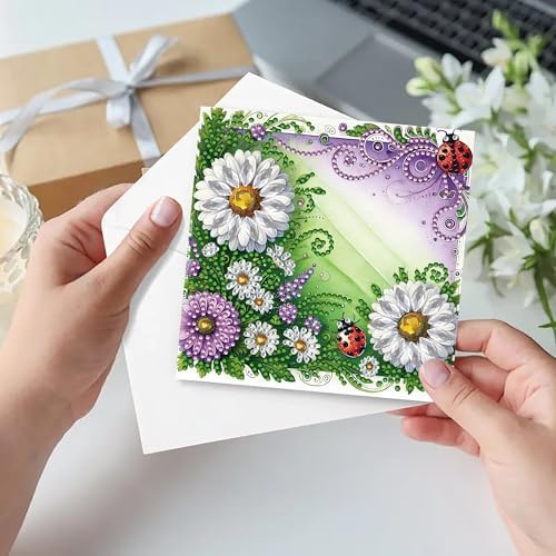 6Pcs Folding Greeting Card Diamond Art Painting Thank You Blessing Cards with White Envelope Rhinestones Painted Making Kits for Adults DIY Craft Holiday Gift-Flowers - Image 6
