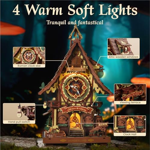 ROKR 3D Wooden Puzzles for Adults, Cuckoo Clock Model Kit, Room Home Decor DIY Watch Making Kit Functional Mechanical Building Toys, Hobbies Birthday Christmas Day Gifts for Men Women 14+ - Image 2