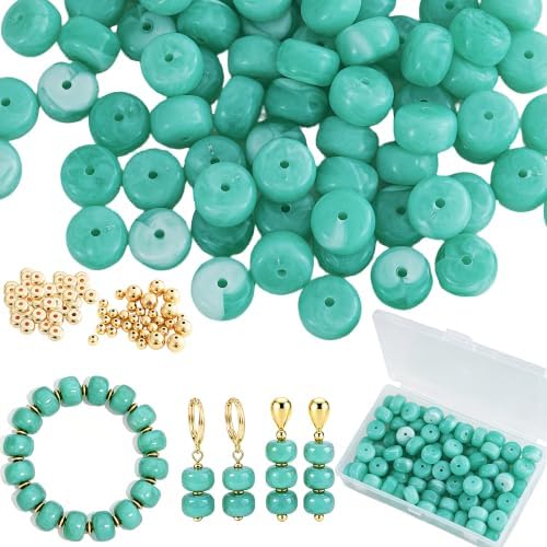 100Pcs 14mm Large Acrylic Beads for Jewelry Making, Chunky Marbled Round Focal Beads Bulk Set with Spacer Beads for DIY Bracelets Necklaces Keychains Bag Charms (Mint Green) by YUJIEJewelry