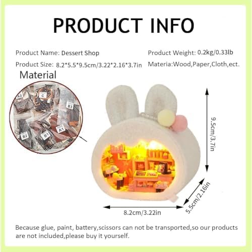 DIY Miniature House Kit, Cute Animal Style Wood Dolls House Model with LED Light - Creativity Gift for Women and Adults - Image 2