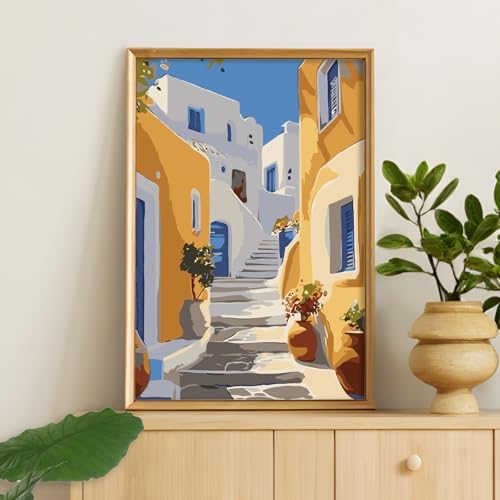 Camocin Framed Paint by Numbers Kit for Adults Beginner - Santorini Street Paint by Number Canvas with Frame, DIY Coastal Landscape Acrylic Painting Kit for Stress Relief Home Wall Decor 8x12 Inch - Image 6