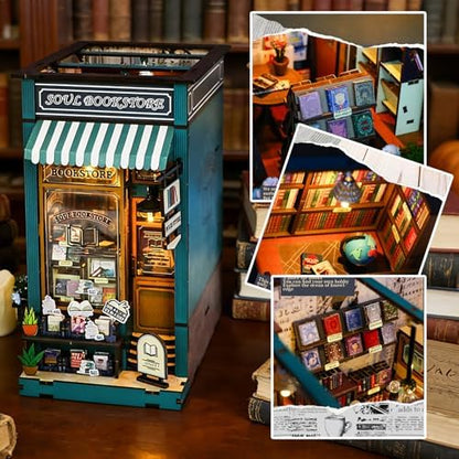 Book Nook Kit, 3D Wooden Puzzles Bookstore Miniature House with LED Light - Image 3