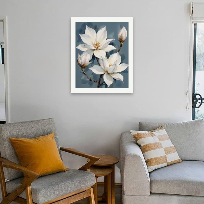 TAOPAOLAB Botanical Art Paint by Numbers Kit for Adults - DIY White Magnolia Flowers on Branch Painting on Canvas 16x20 Inches, Acrylic Paint Set, Suitable for Beginners,Art for Home Decoration/Gifts - Image 4