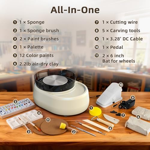 Pottery Wheel for Beginners - Upgraded Pottery Wheel with 6" Turntable with Two-Way Rotation, 2.2lb Clay, Art Supplies Sculpting Tools, Craft Gifts for Teens Kids Adults (Grey) - Image 2