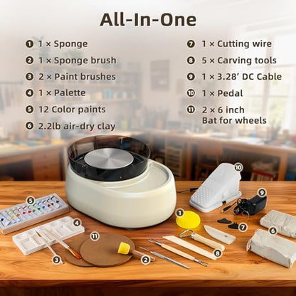 Pottery Wheel for Beginners - Upgraded Pottery Wheel with 6" Turntable with Two-Way Rotation, 2.2lb Clay, Art Supplies Sculpting Tools, Craft Gifts for Teens Kids Adults (Grey) - Image 2