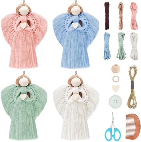 FREEBLOSS 4 Set Beginners Macrame Kit DIY Macrame Angel Kit DIY Macrame Kit for Beginners with Instructions Boho Angel Decor Adults Craft Kit for Adults Christmas Gift by FreeandCreativeCraftsArt