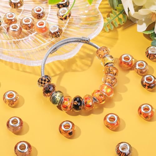 Aipridy Large Hole European Beads, Craft Supplies Kit，Assorted Mixed Color Lampwork Spacer Beads for DIY Bracelet Jewelry Making (100, Orange) - Image 3