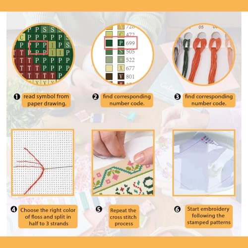 FREEBLOSS 11CT Stamped Cross Stitch Kits Folk Art House Pattern Cross Stitch Wall Painting Kit Embroidery Needlepoint Set for Beginners Adults 40x50cm/15.7x19.7inch - Image 4