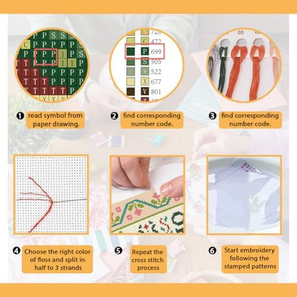 FREEBLOSS 11CT Stamped Cross Stitch Kits Folk Art House Pattern Cross Stitch Wall Painting Kit Embroidery Needlepoint Set for Beginners Adults 40x50cm/15.7x19.7inch - Image 4
