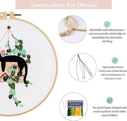GLTAYLMY 3pcs Embroidery Kit for Beginners DIY Adult Beginner Embroidery Kits with Cat Pattern 1 Embroidery Hoops Needles Threads and Instructions - Image 3