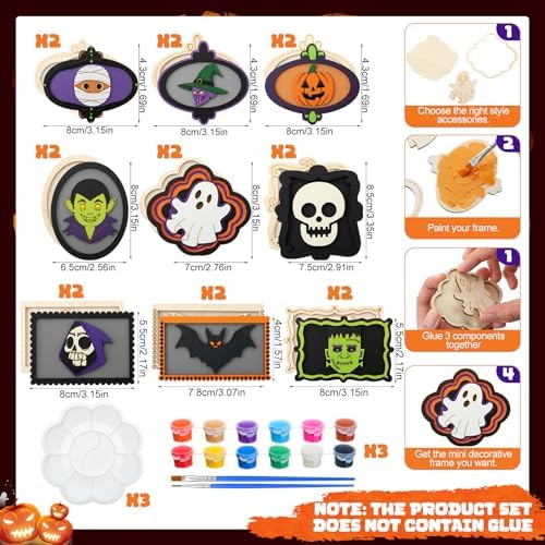 Weysat 18 Pcs Wooden Halloween Crafts for Adults DIY Frames Decorating Kits - Image 2