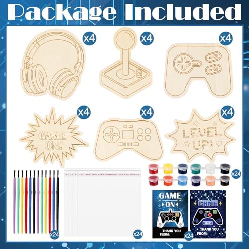 Chunful 24 Sets Video Game Party Favors Wooden Painting Crafts Kits - Image 2