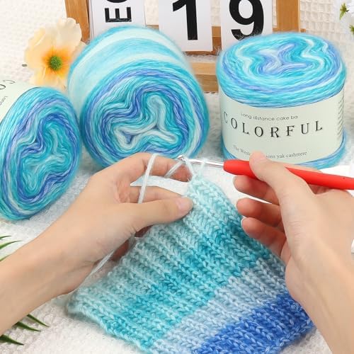 Aeelike Cake Yarn for Crocheting, Soft Ombre Crochet Yarn, Blue Green - Image 2