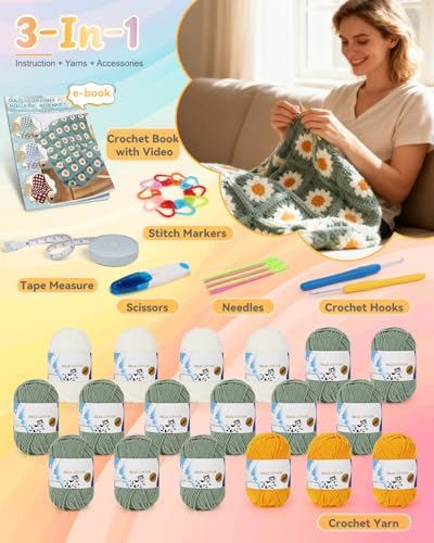 Coopay Crochet Kit for Beginners, Easy Granny Square Crochet Blanket Kit - Image 6
