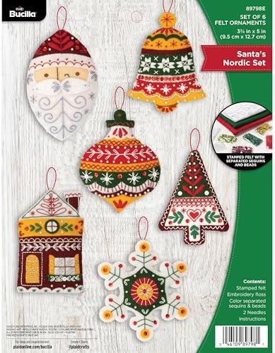 Bucilla Felt Applique 6 Piece Ornament Making Kit, Santa's Nordic Set, Perfect for DIY Arts and Crafts by Bucilla