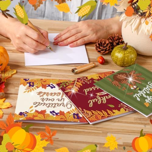 Saillong 12 Pack Fall Thanks Diamond Painting Greeting Card Kits DIY Thanksgiving Diamond Art Cards with Envelope Maple Leaves 5D Rhinestones Paint Card for Adults DIY Crafts Family Friend Autumn Gift - Image 2