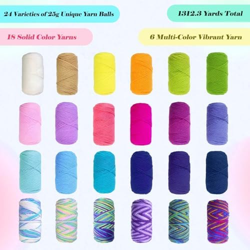 Yarniss 24 Color Crochet Yarn Kit, 1312yds Worsted Acrylic with 4mm Hook - Image 2
