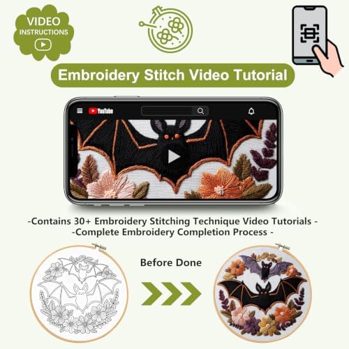 Santune Halloween Embroidery kit,Fall Needlepoint Cross Stitch Kits for Beginners Adult,Needle Point Sets,4 Embroidery,2 Hoops,Halloween Ornaments - Image 5