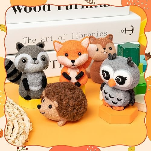 WATINC Needle Felting Kit - 5 Set Unique Different Cute Doll Wool Felt Needle Tools Foam Pad Instruction, DIY Home Decoration Craft Party Supplies for Art Work Starter Beginners (Woodland Animal) - Image 4