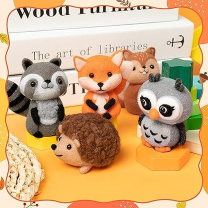 WATINC Needle Felting Kit - 5 Set Unique Different Cute Doll Wool Felt Needle Tools Foam Pad Instruction, DIY Home Decoration Craft Party Supplies for Art Work Starter Beginners (Woodland Animal) - Image 4