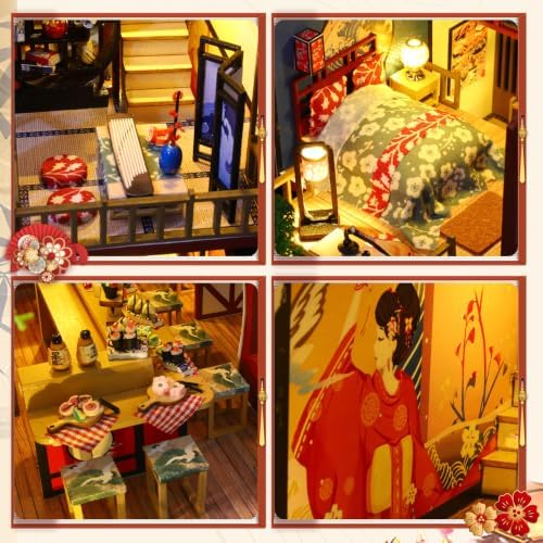 DIY Japanese Miniature House Kit, DIY Miniature Japanese Sushi Shop Dollhouse, 3D Wooden Sushi House Kit with LED Dustproof Covers & Music, Home Decor Birthday Gift Hands Craft for Adults - Image 3